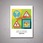Personalised 18th birthday card with modern cocktail quartet and custom name – confetti celebration