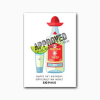 Personalised 18th birthday card with tequila bottle and shot illustration – studio light