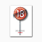 Personalised 18th birthday card with bottle-cap road sign graphic – studio light