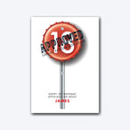 Personalised 18th birthday card with bottle-cap road sign graphic – soft grey shadow