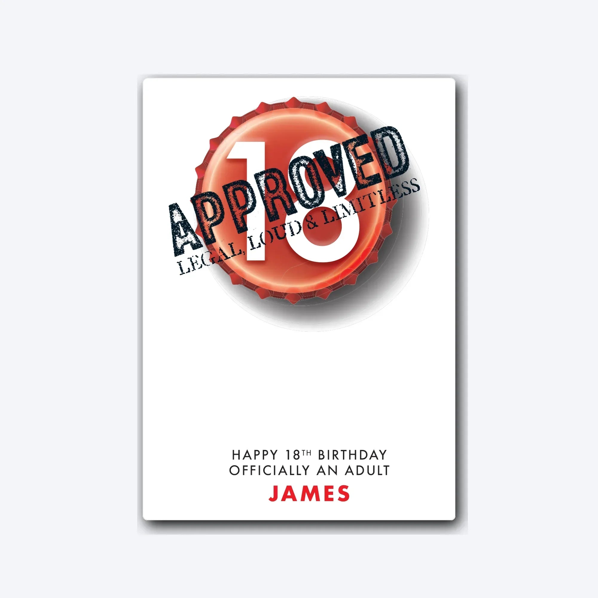 Personalised 18th birthday card showing foamy beer stein illustration – soft grey shadow