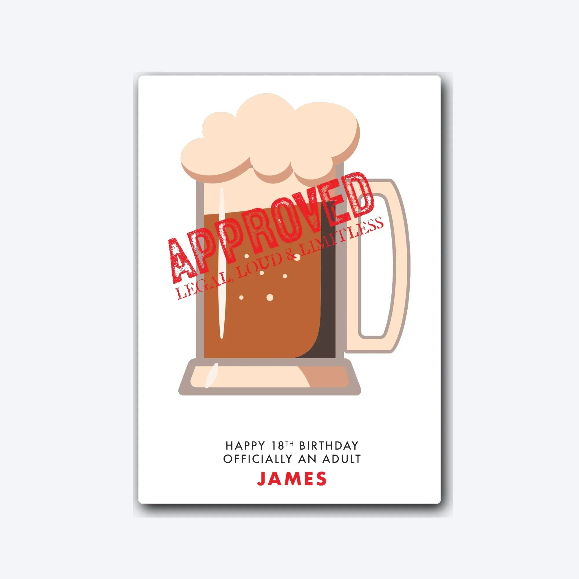 Personalised 18th birthday card with vibrant drink icons collage – soft grey shadow