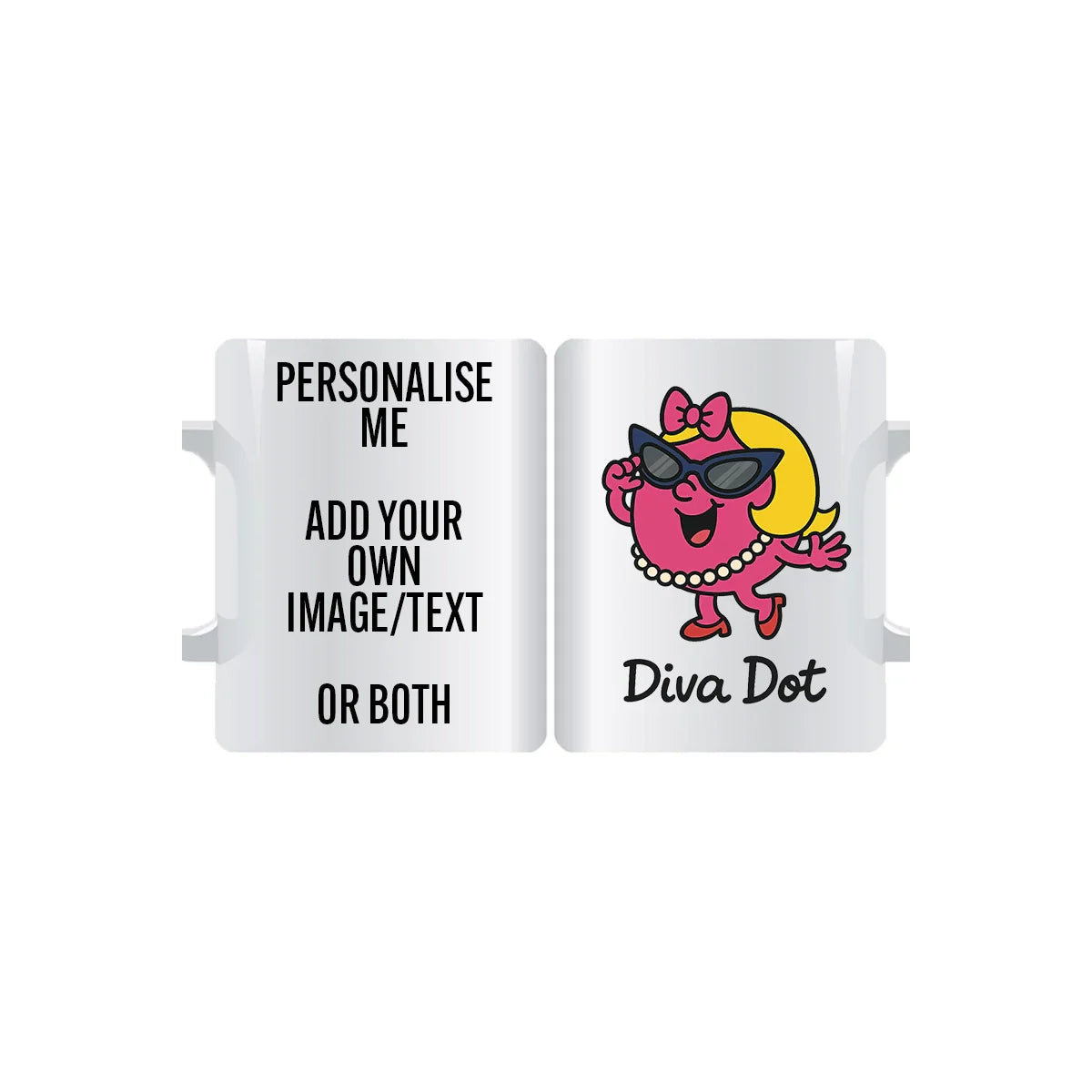Diva Dot personalised mug – funny gift for her, best friend, or girlfriend. Customise with a name or message for birthdays, Christmas, or office fun.