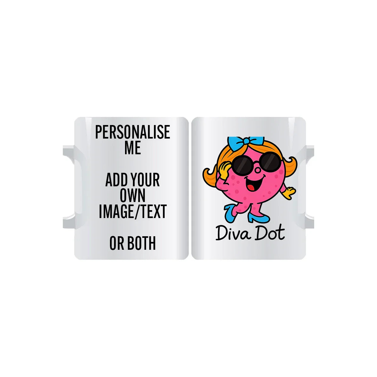 Diva Dot personalised mug – funny custom gift for her, best friend, wife or colleague. Add a name or message for a unique mug.