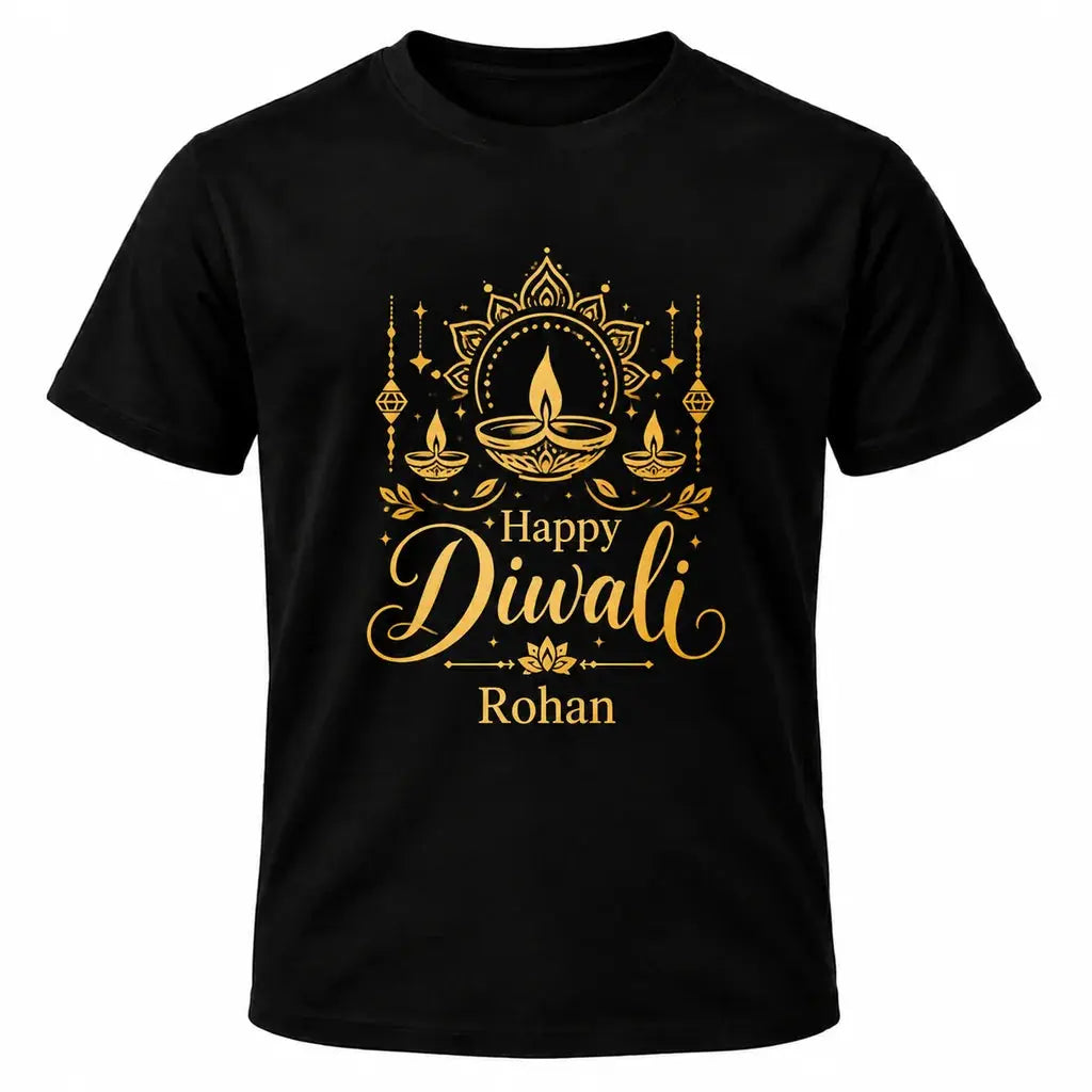 Personalised Happy Diwali Diya T-Shirt – Custom Name