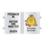 Elegant Princess Glimmer personalised mug with golden hair and crown – custom coffee cup with name, message, or image option