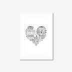 Personalised Family Heart Word Art – Names & Dates – A4 – white frame