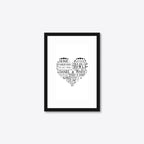 Personalised Family Heart Word Art – Names & Dates – A5 – black frame