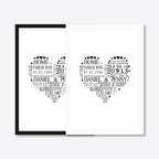 Personalised Family Heart Word Art – Names & Dates – black & white frames side-by-side