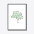 Personalised Family Tree Word Art – Names & Blossoms – A3 – black frame