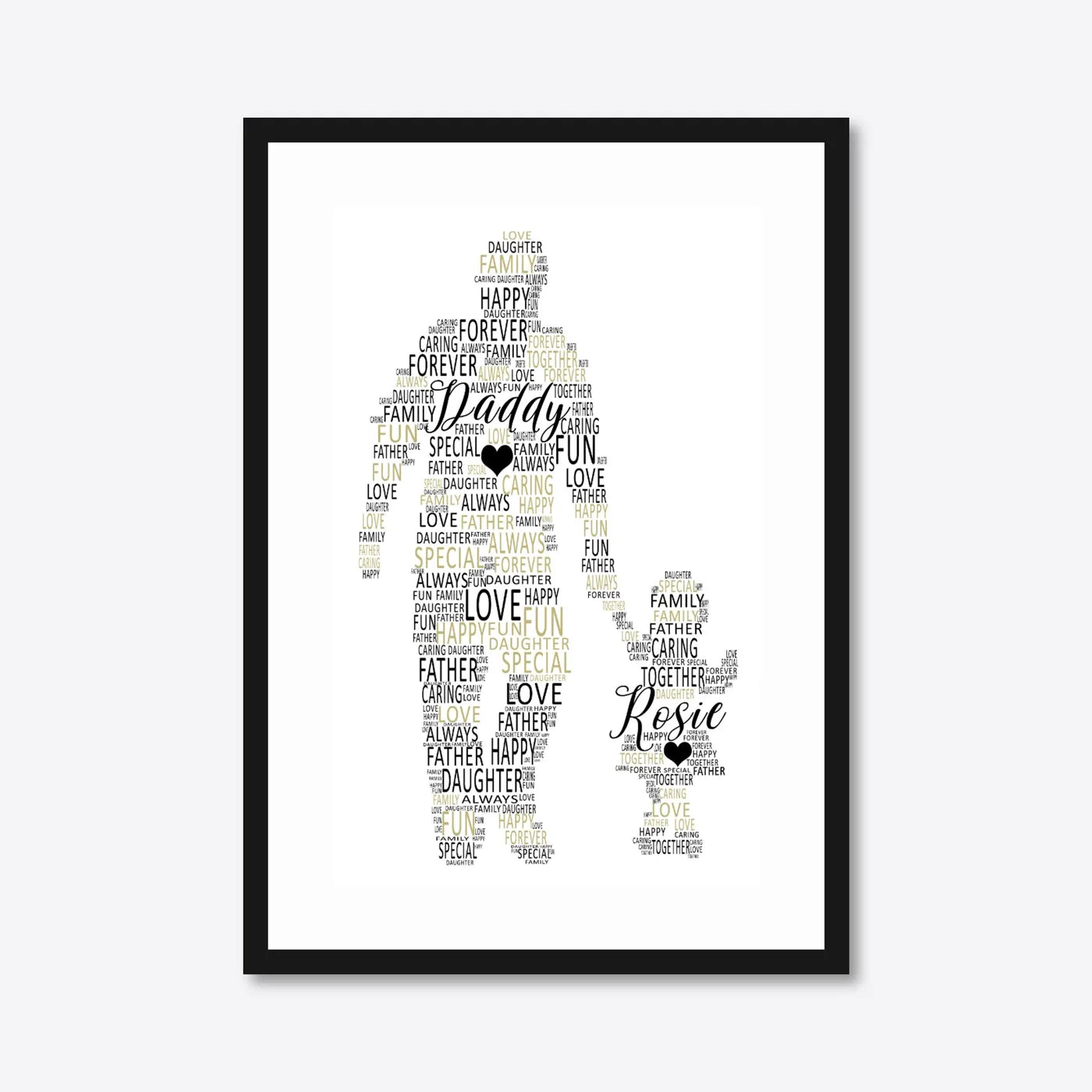 Personalised Father & Daughter Silhouette Word Art – A3 – black frame