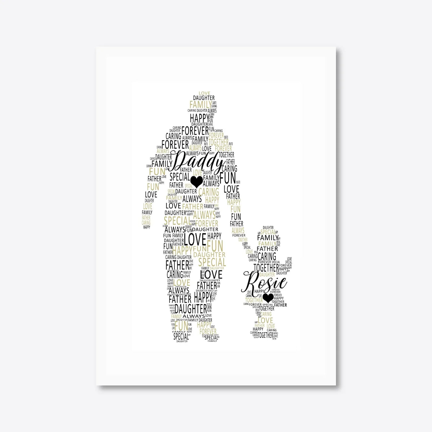 Personalised Father & Daughter Silhouette Word Art – A3 – white frame