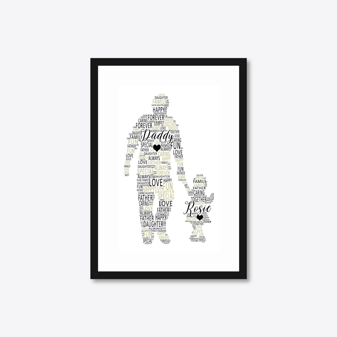 Personalised Father & Daughter Silhouette Word Art – A4 – black frame