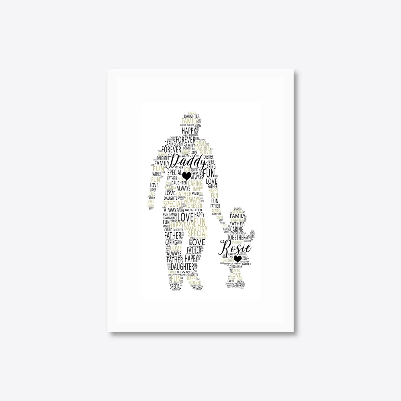 Personalised Father & Daughter Silhouette Word Art – A4 – white frame