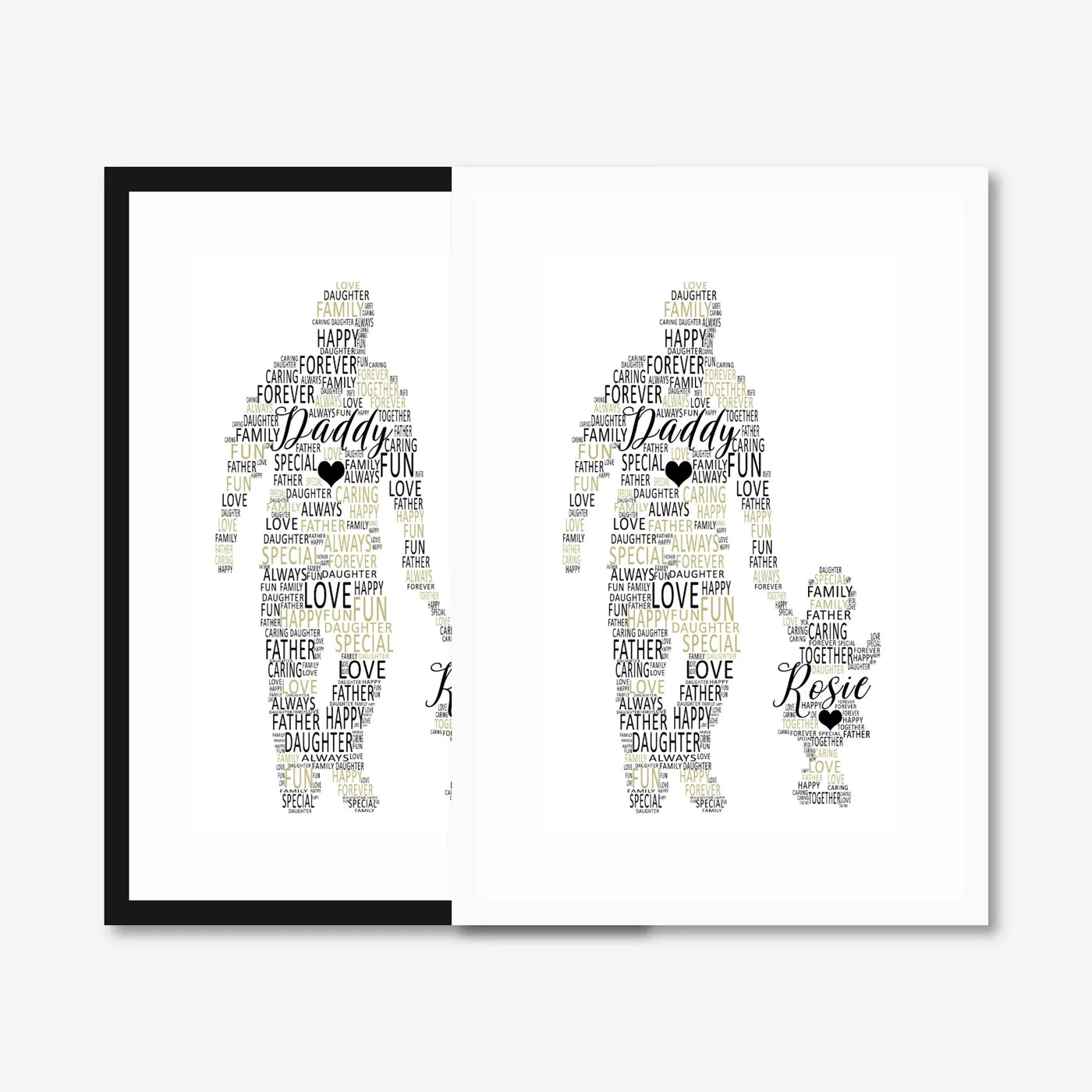 Personalised Father & Daughter Silhouette Word Art – black & white frames side-by-side