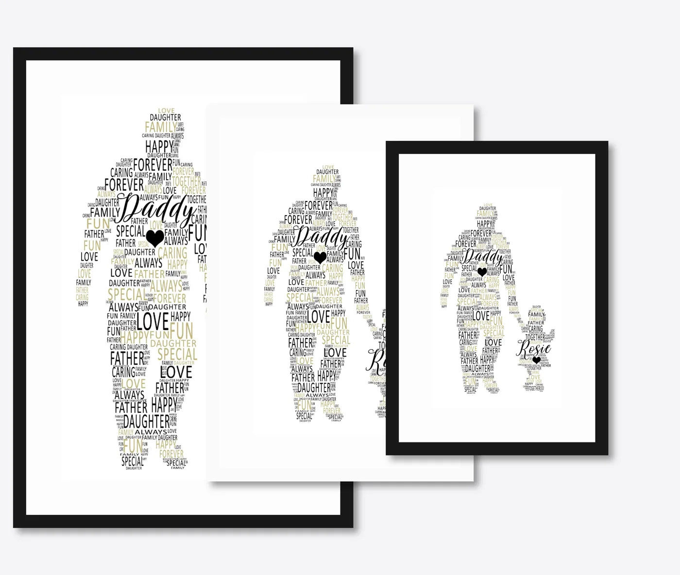 Personalised Father & Daughter Silhouette Word Art – size lineup A3, A4, A5