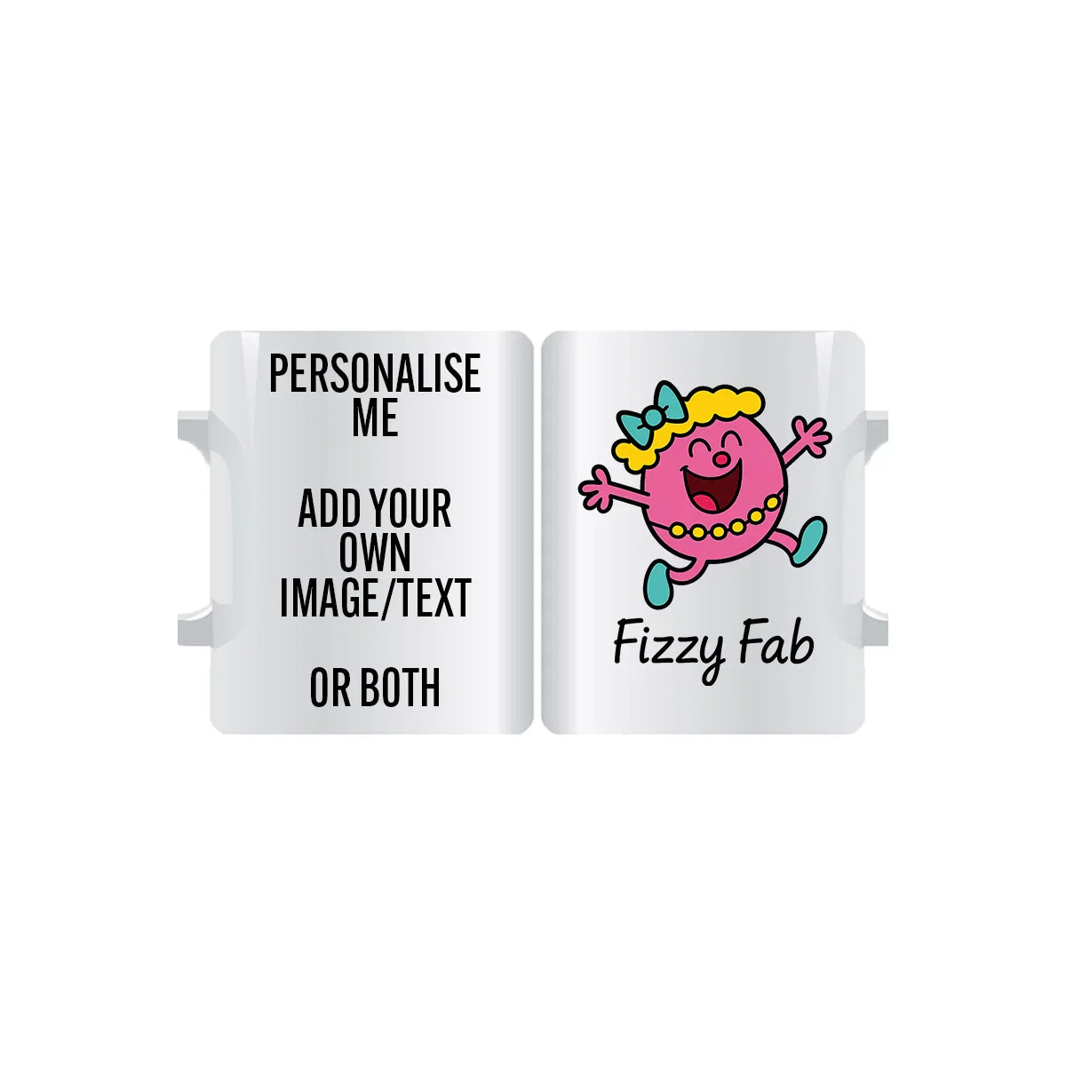 "Fizzy Fab personalised mug – Miss Bubbly cheerful character custom coffee cup gift"