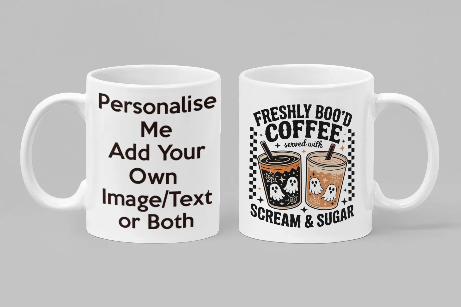 Freshly Boo’d Coffee mug with ghosts – personalised spooky Halloween coffee gift