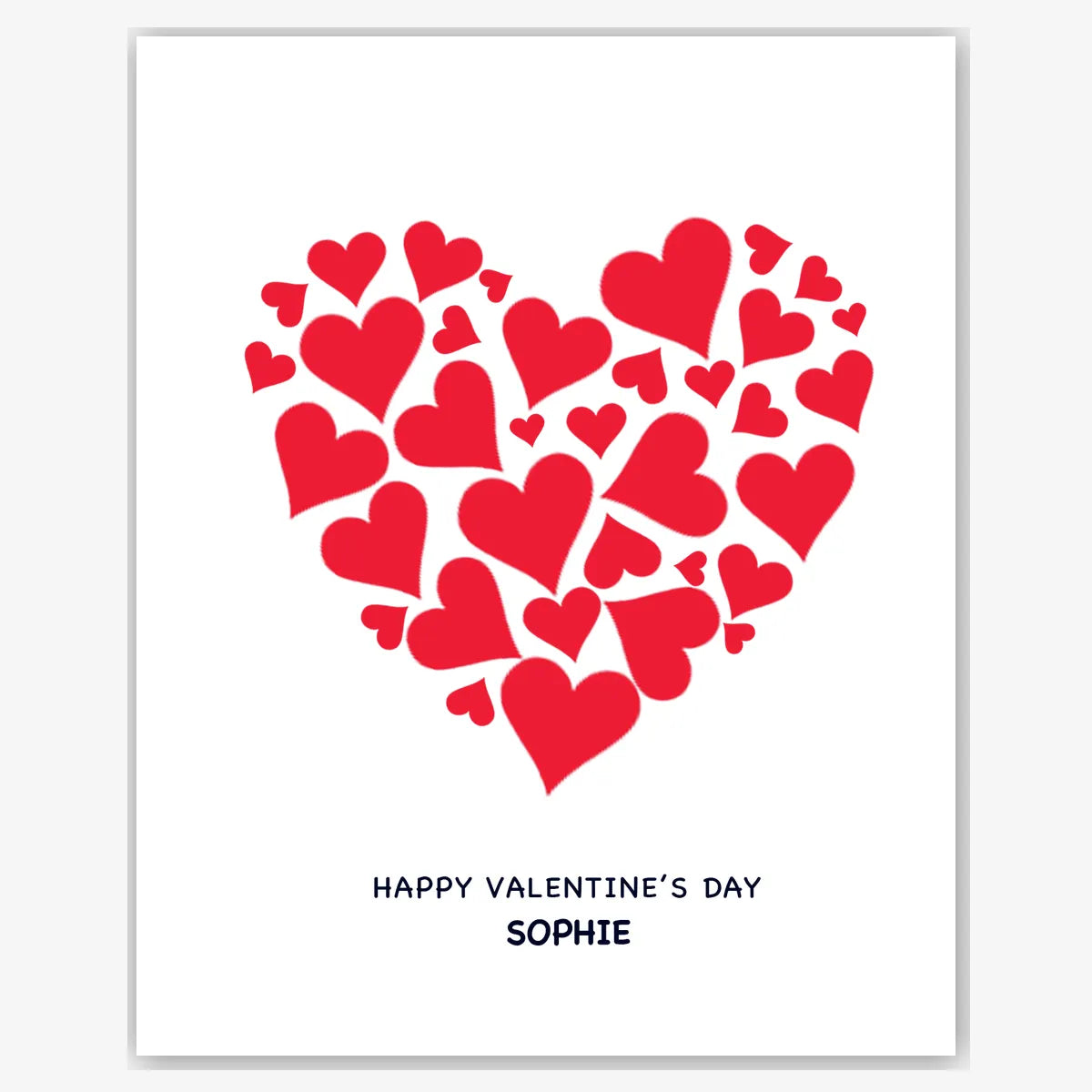 Fuzzy Red Hearts Scatter – Personalised Valentine’s Day Card – personalised Valentine card, custom romantic greeting or anniversary card; make your own unique card.