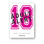 red Adult Alert personalised 18th birthday card, custom message, premium folded card, clean white background mockup