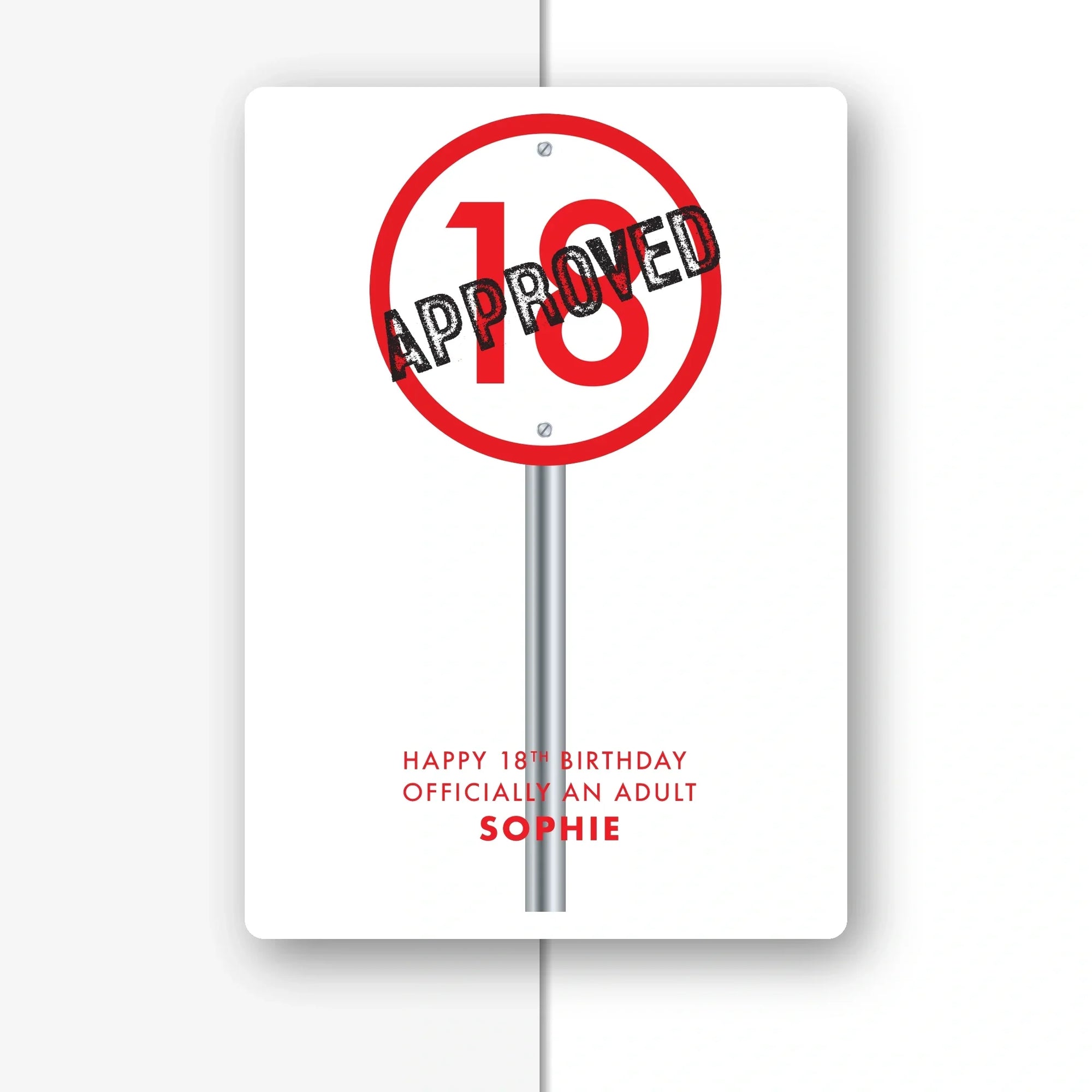 approved no‑entry road sign personalised 18th birthday card