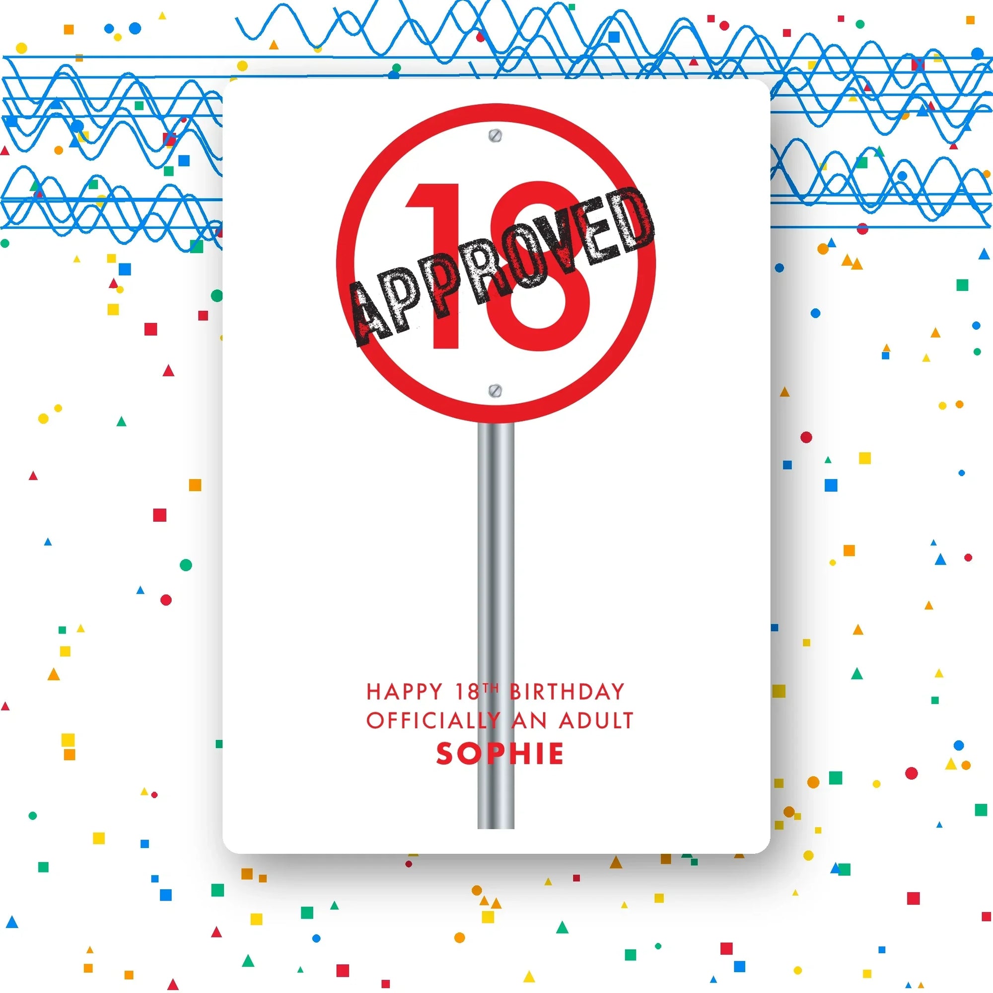 approved no‑entry road sign personalised 18th birthday card