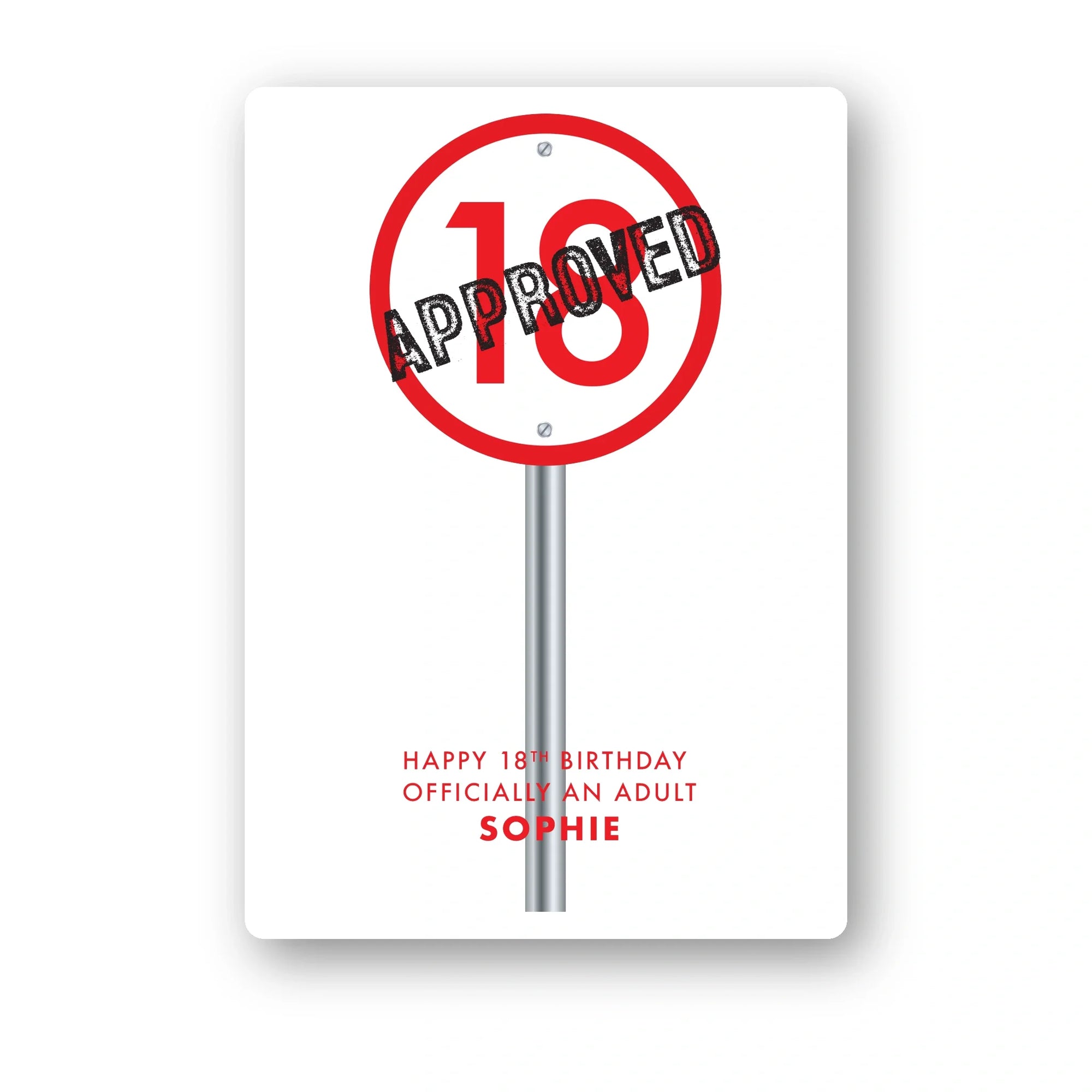 approved no‑entry road sign personalised 18th birthday card