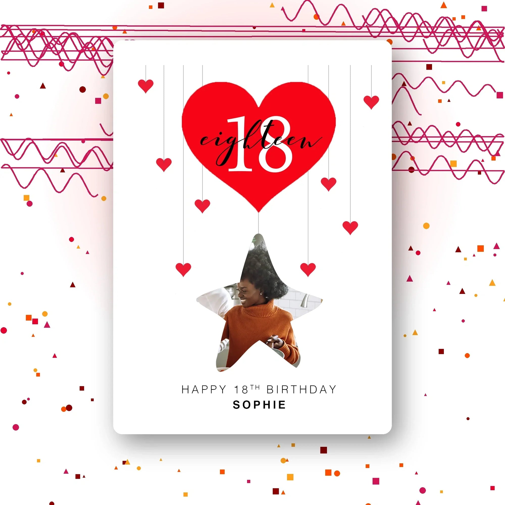 Personalised 18th birthday card – party confetti background mockup