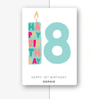 candle and number 18 personalised birthday card in mint green