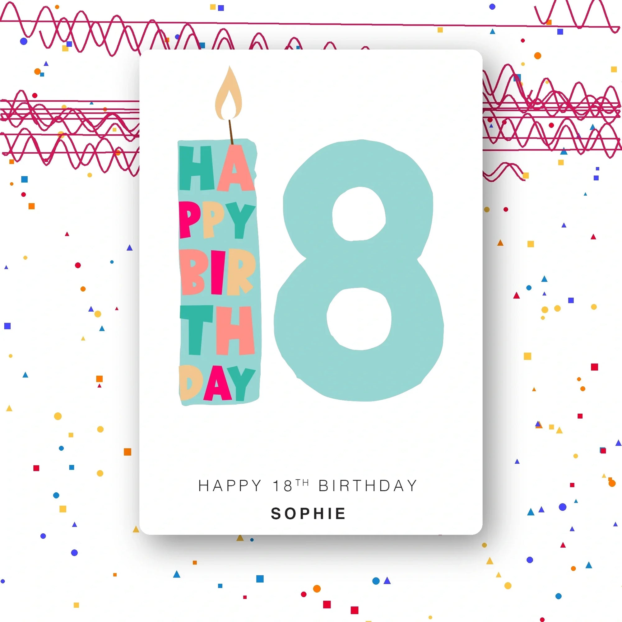candle and number 18 personalised birthday card in mint green