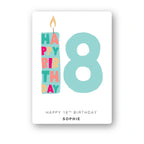 candle and number 18 personalised birthday card in mint green