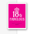 crowned fabulous fuchsia personalised 18th birthday card, elegant type, premium folded card mockup – half light grey with shadow