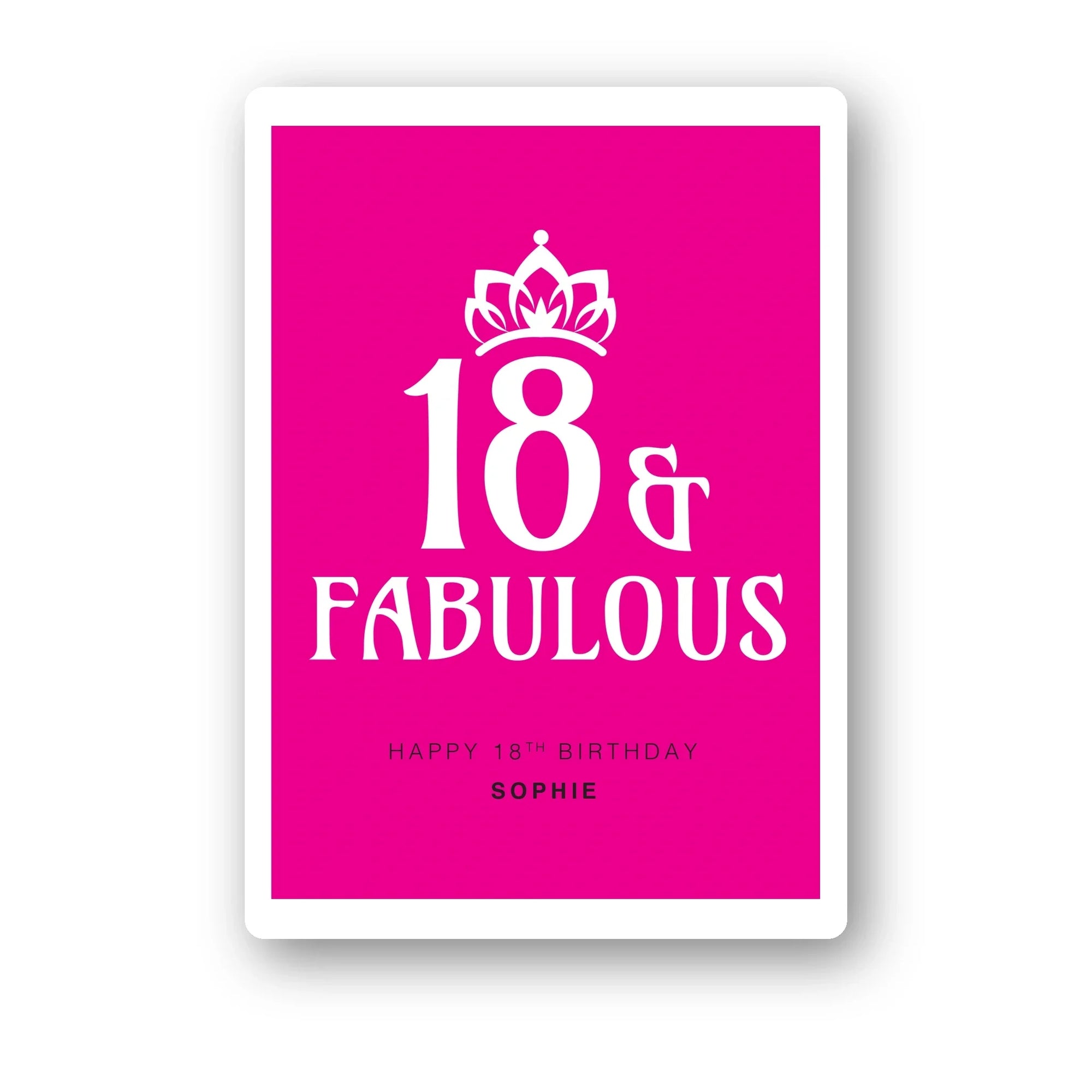 crowned fabulous fuchsia personalised 18th birthday card, elegant type, premium folded card mockup – clean white background