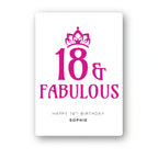 crown and fabulous pink personalised 18th birthday card, crown motif, luxury folded card mockup – clean white background