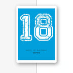 distressed number 18 personalised birthday card in cyan blue