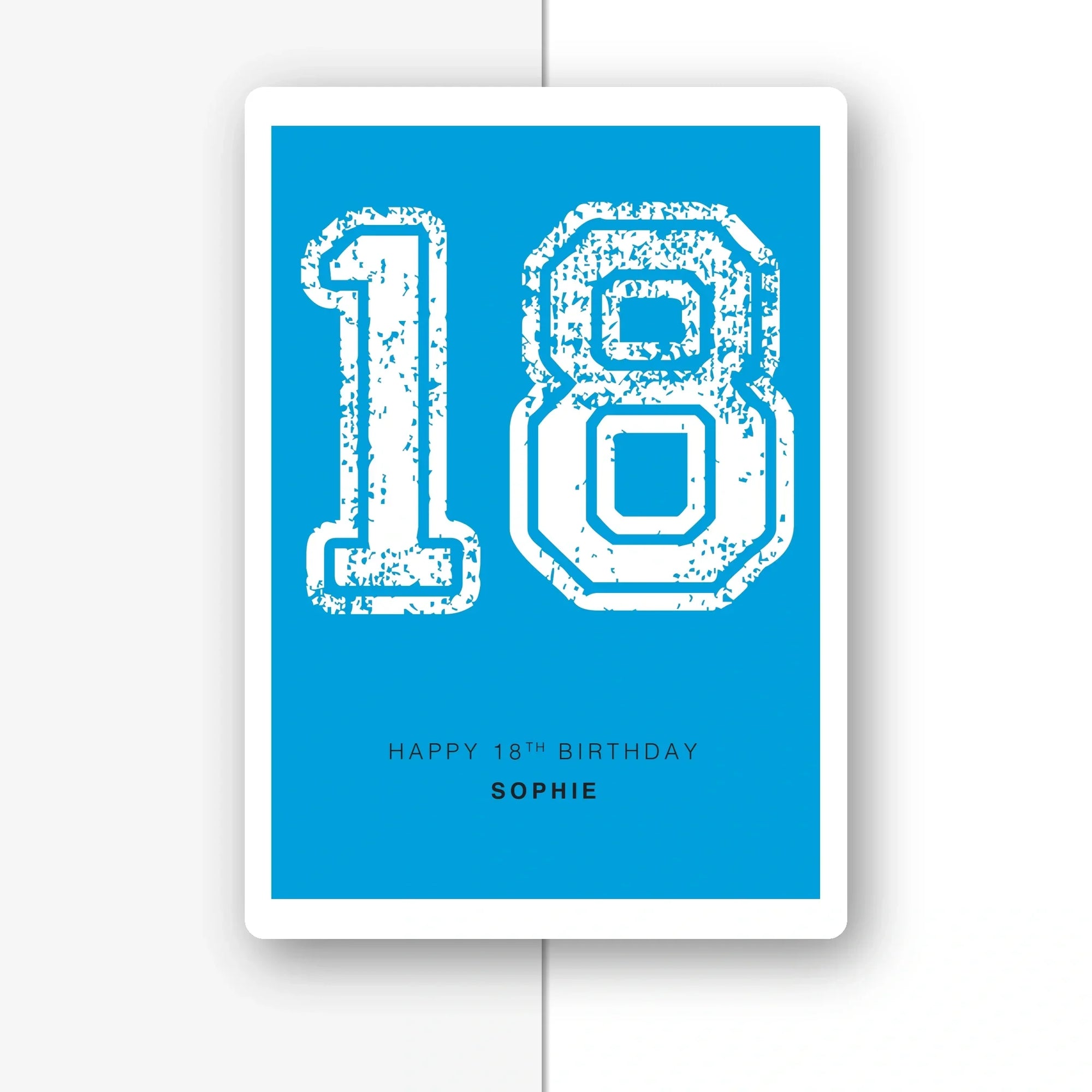 distressed number 18 personalised birthday card in cyan blue