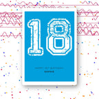 distressed number 18 personalised birthday card in cyan blue