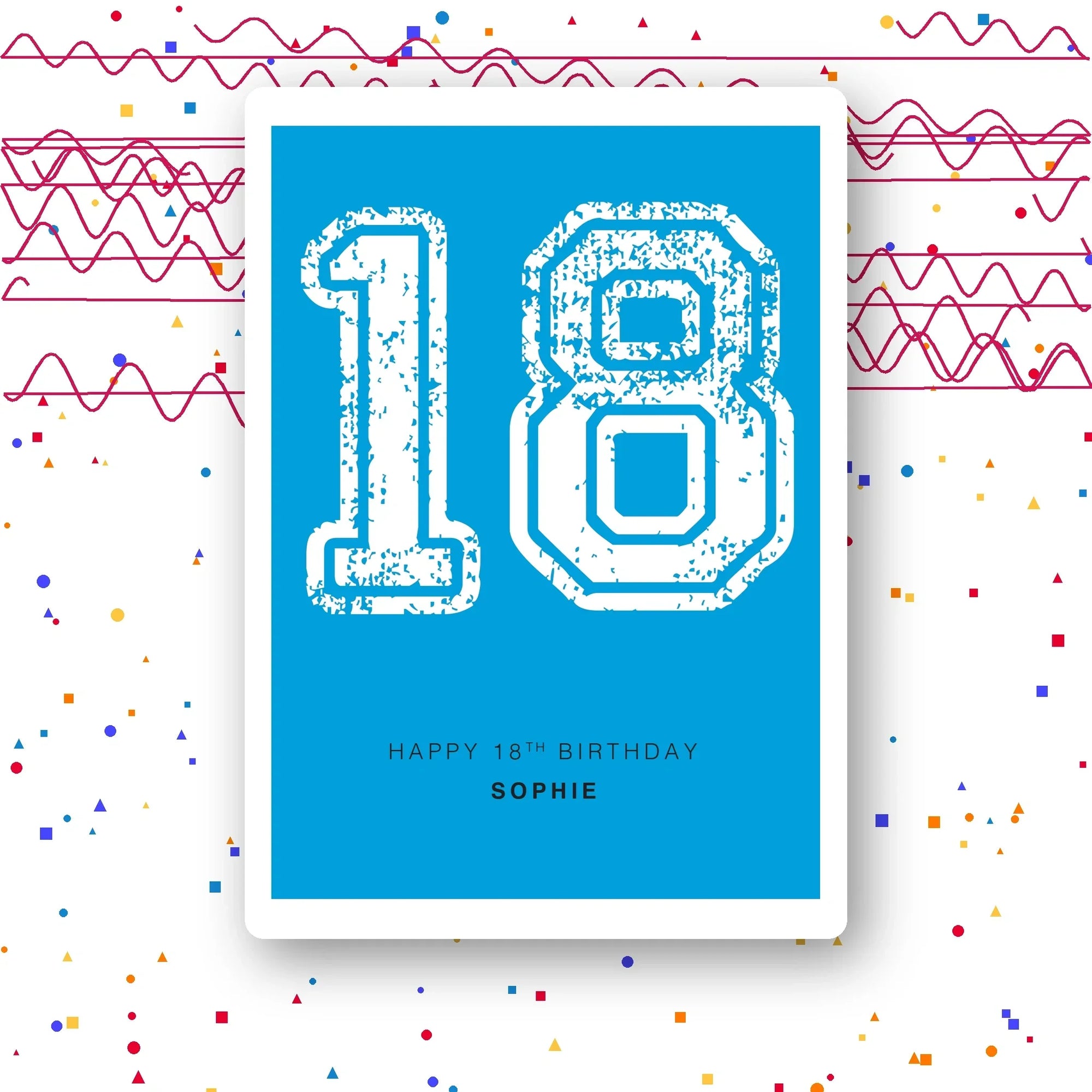 distressed number 18 personalised birthday card in cyan blue