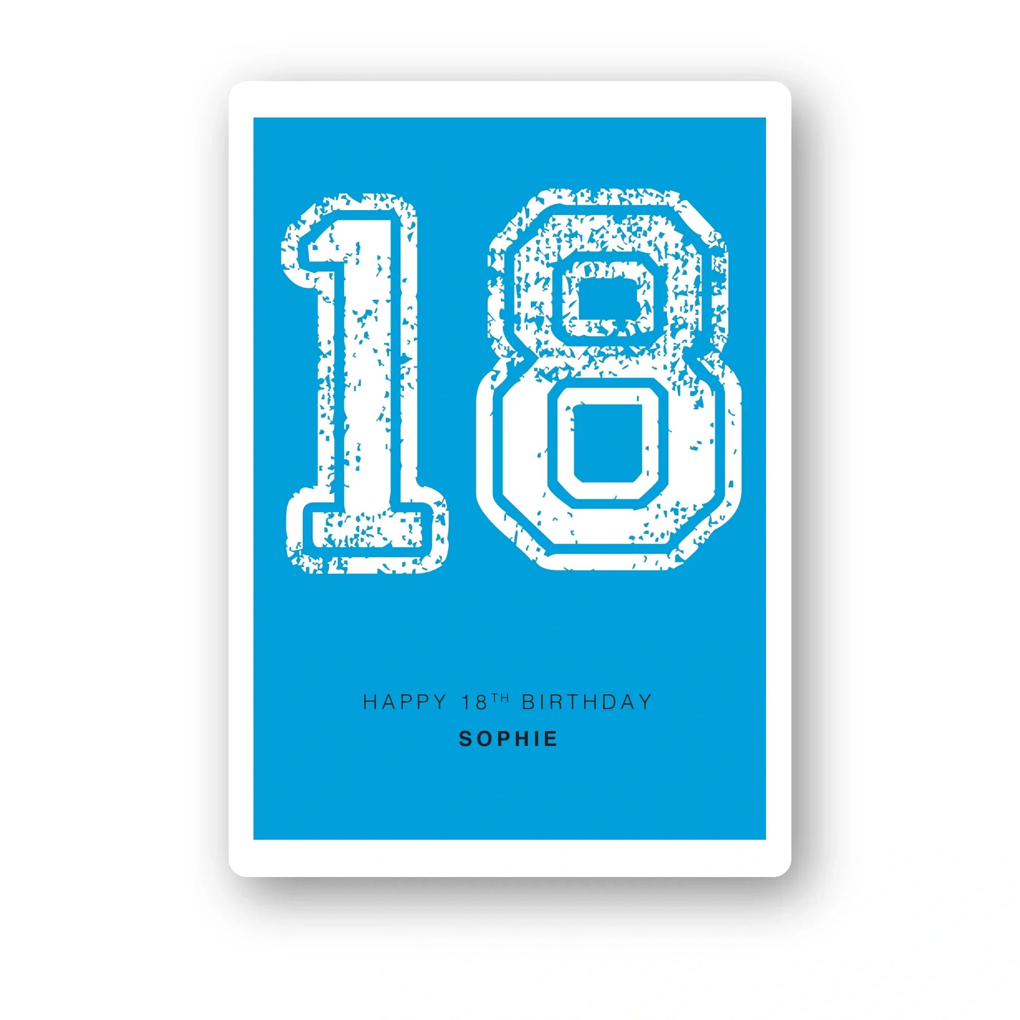 distressed number 18 personalised birthday card in cyan blue