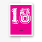 distressed number 18 personalised birthday card in fuchsia