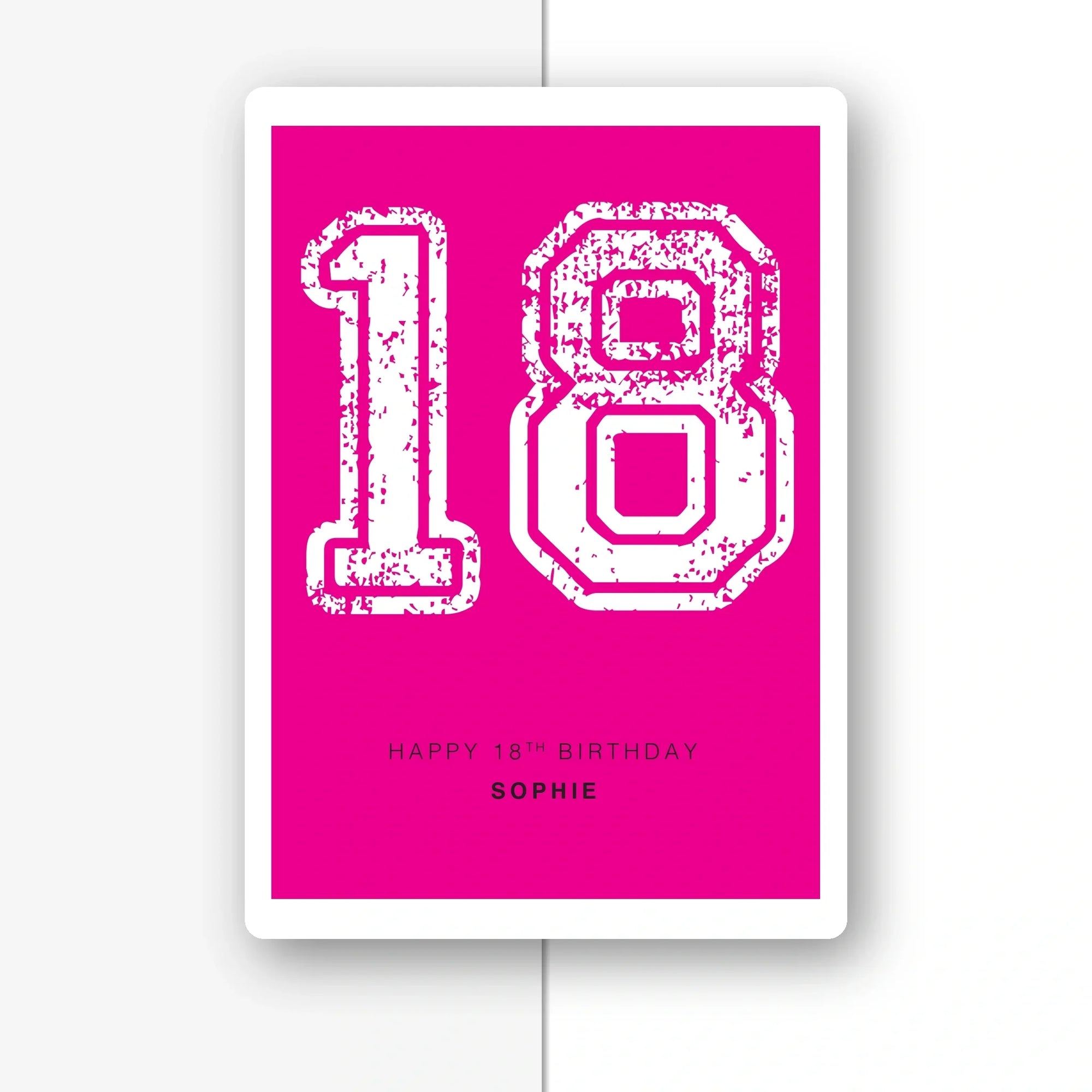 distressed number 18 personalised birthday card in fuchsia