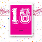distressed number 18 personalised birthday card in fuchsia