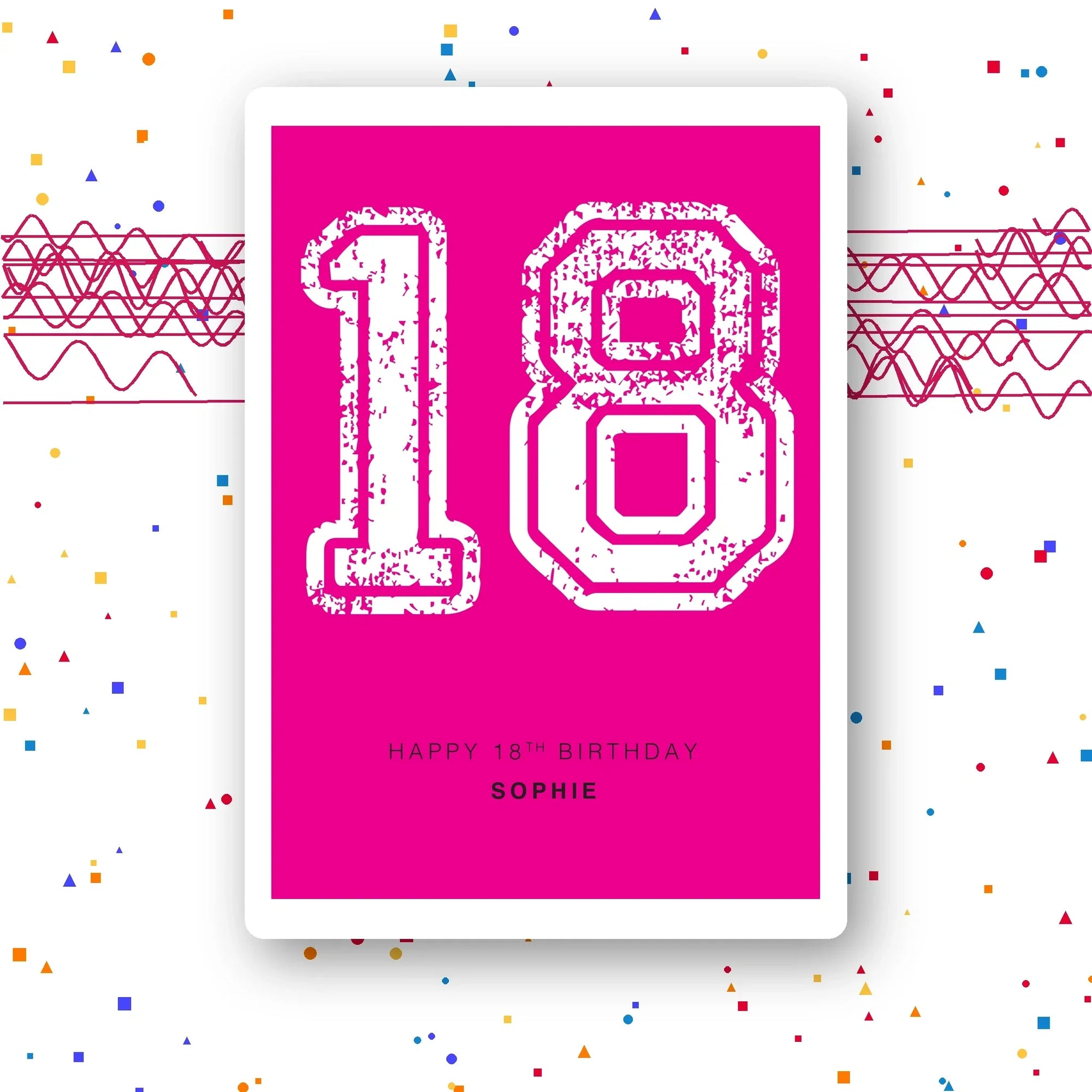 distressed number 18 personalised birthday card in fuchsia