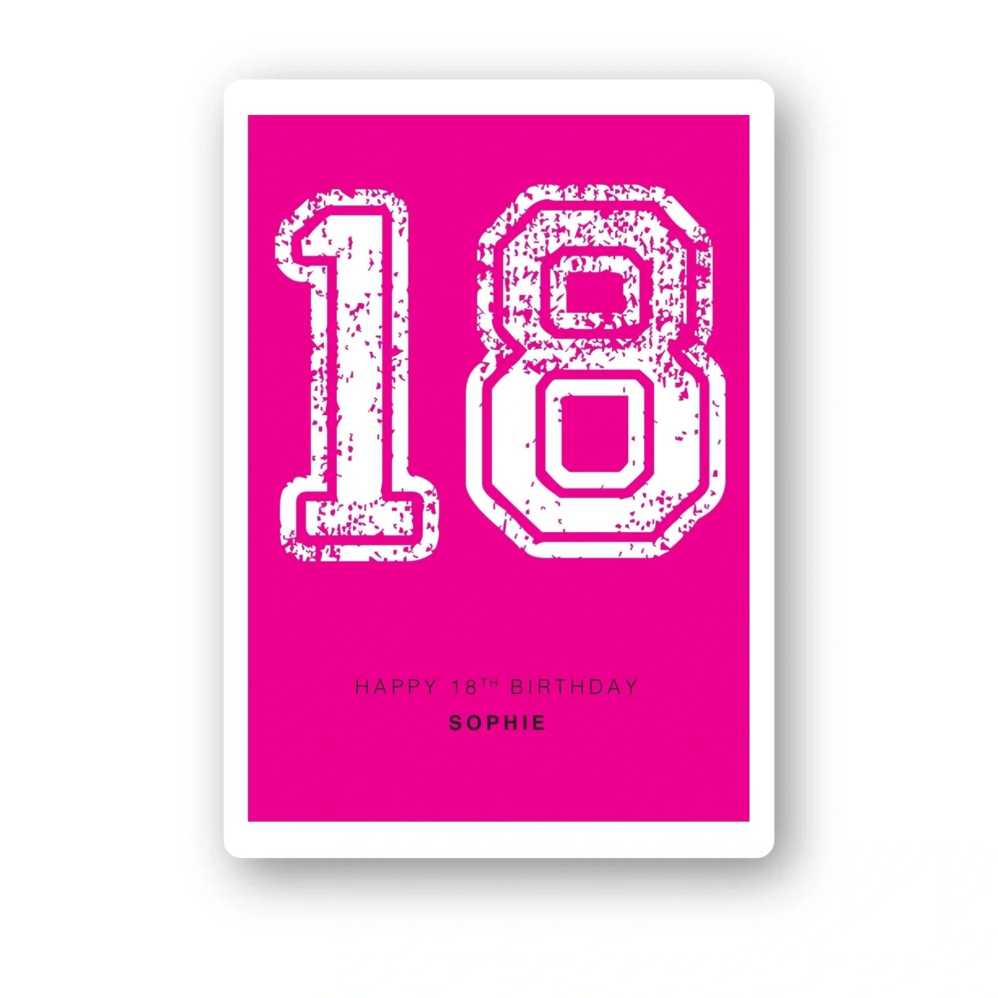 distressed number 18 personalised birthday card in fuchsia