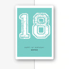 distressed number 18 personalised birthday card in mint green