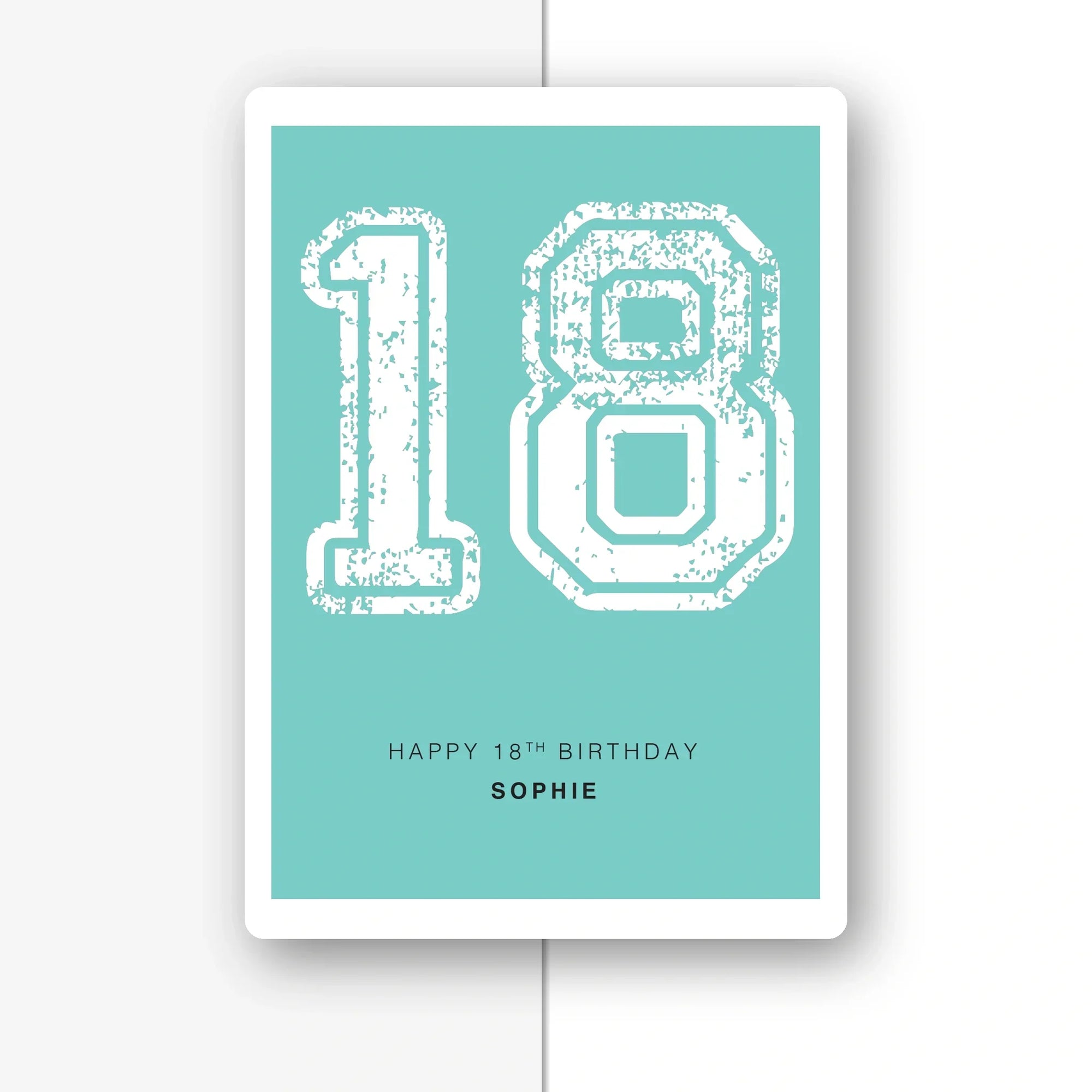 distressed number 18 personalised birthday card in mint green