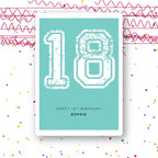 distressed number 18 personalised birthday card in mint green