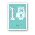 distressed number 18 personalised birthday card in mint green