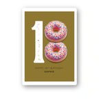 donut eighteen personalised birthday card with pink sprinkles on olive
