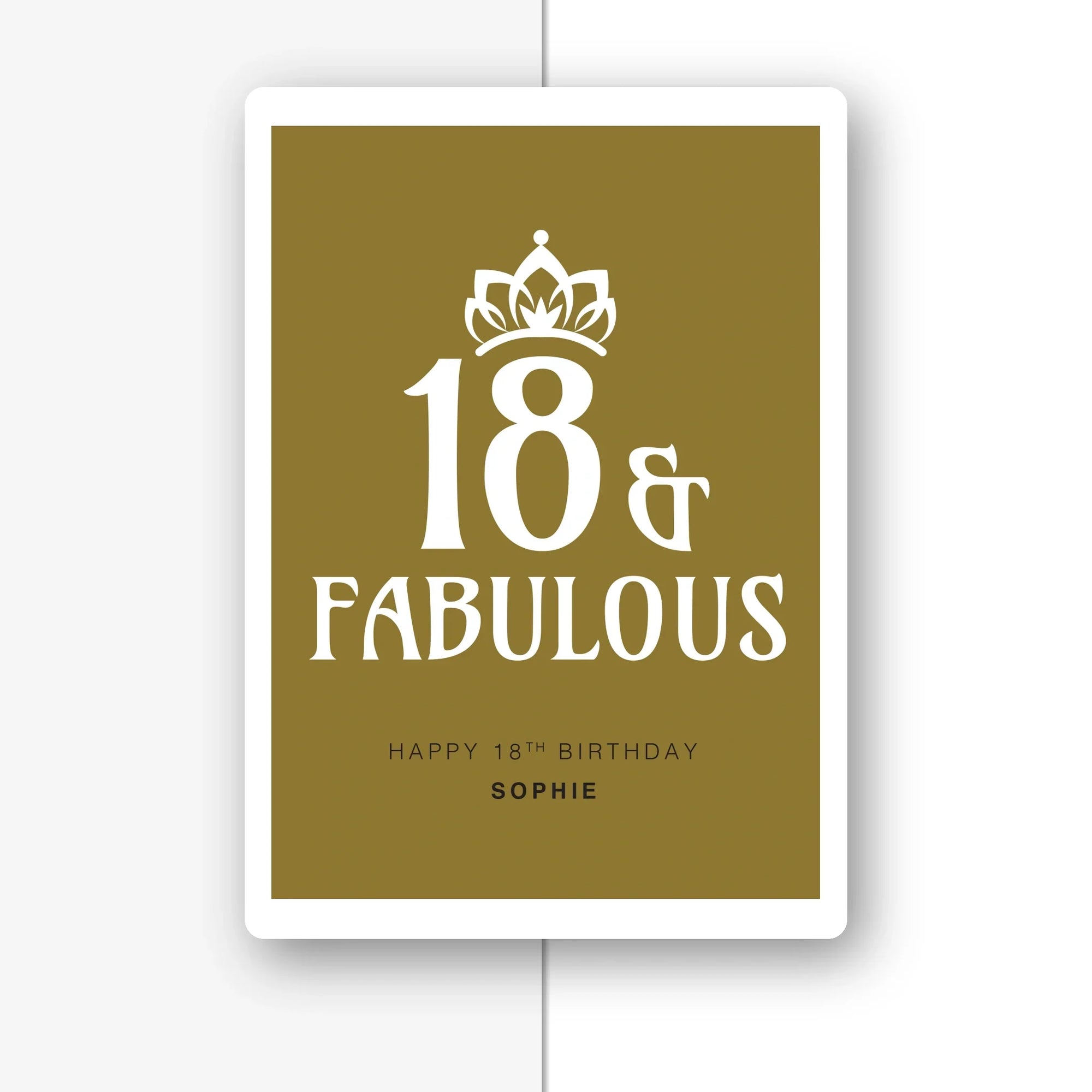 18 and fabulous personalised birthday card with crown in olive green